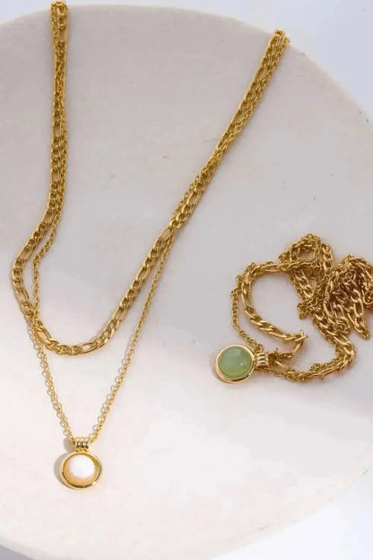 Copper 14K Gold-Plated Round Shape Aventurine Pendant Necklace - Bad Moms Club