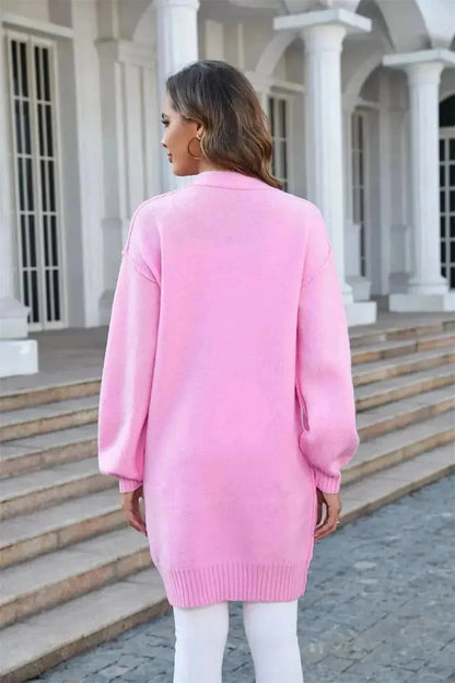 Open Front Dropped Shoulder Cardigan with Pocket - Bad Moms Club