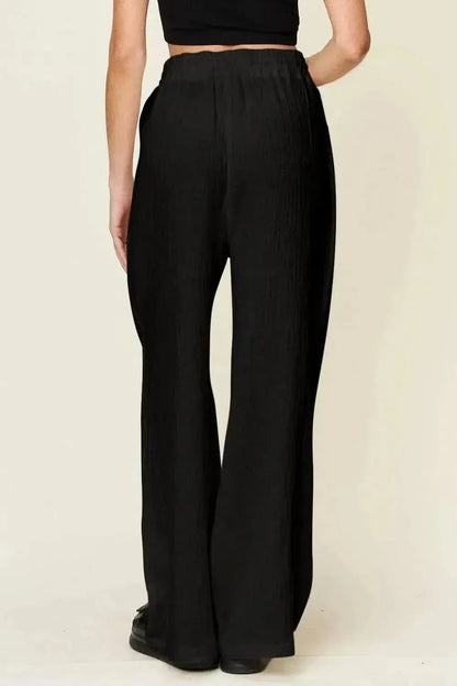Double Take Full Size Texture Drawstring Wide Leg Pants - Bad Moms Club