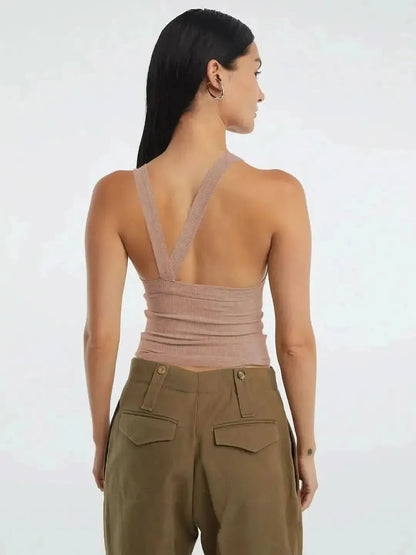 Halter Neck Ribbed Cropped Top - Bad Moms Club