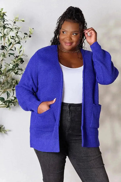 Zenana Full Size Waffle-Knit Open Front Cardigan - Bad Moms Club