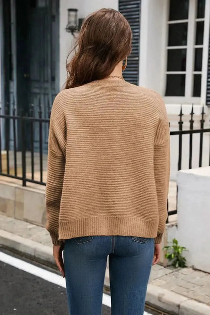 Horizontal Ribbing Button Down Cardigan - Bad Moms Club