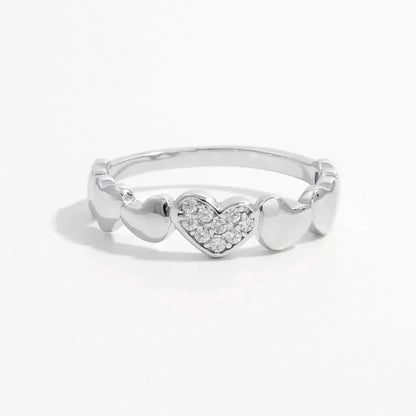 925 Sterling Silver Inlaid Zircon Heart Ring - Bad Moms Club