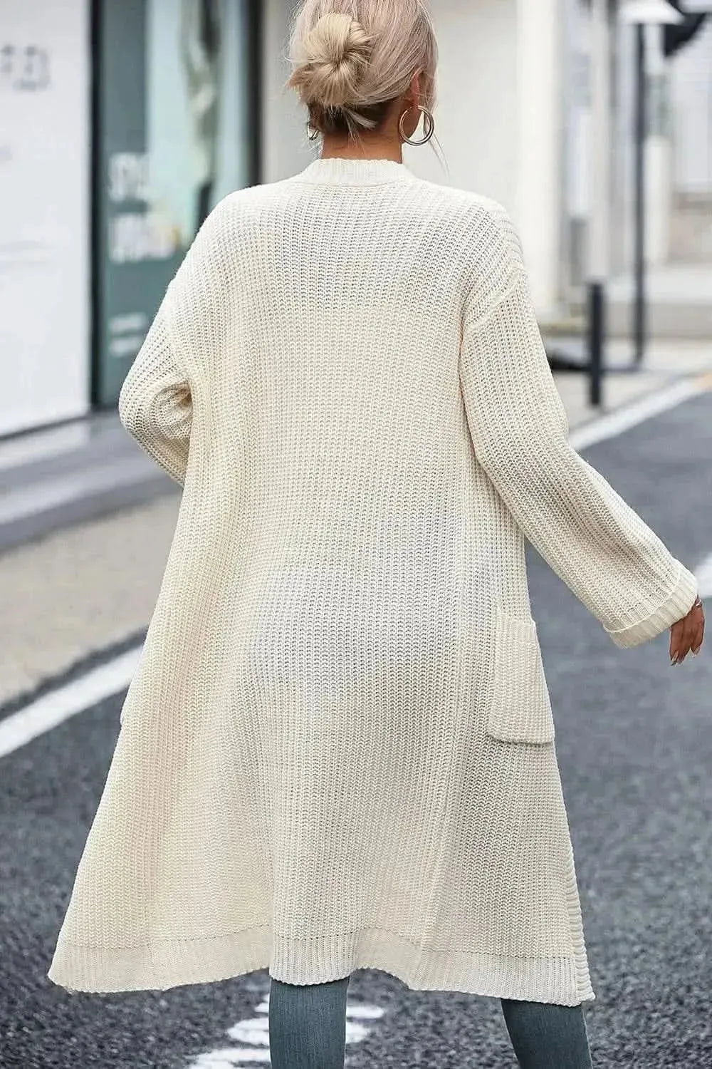 Dropped Shoulder Long Sleeve Cardigan with Pocket - Bad Moms Club