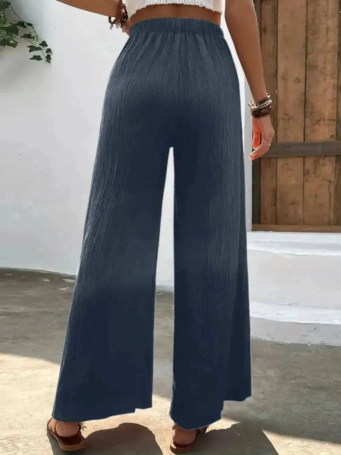 Full Size High Waist Wide Leg Pants - Bad Moms Club