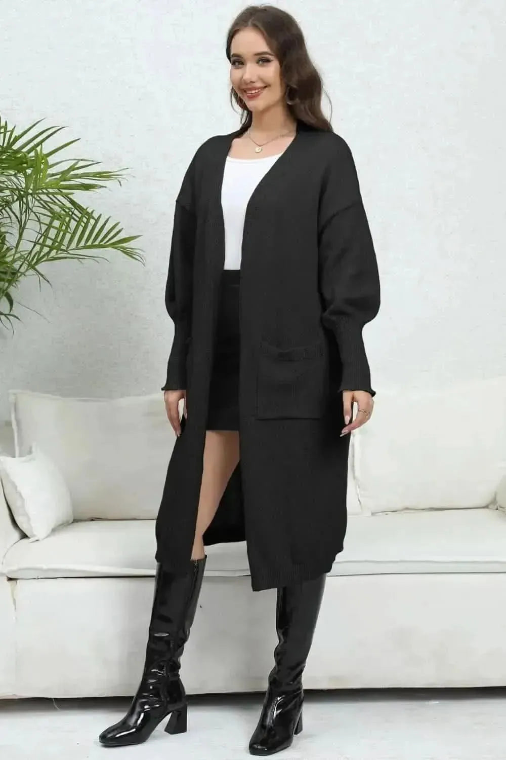 Open Front Dropped Shoulder Cardigan - Bad Moms Club