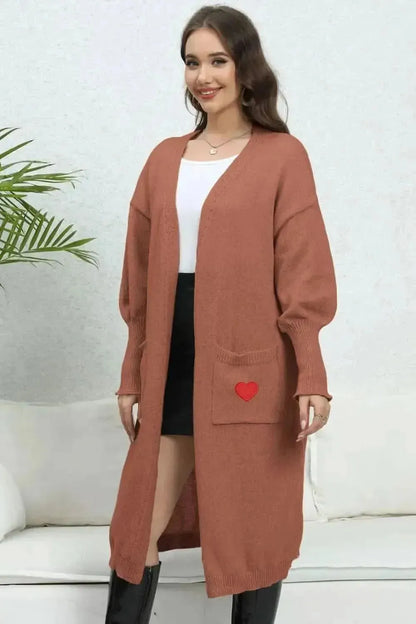 Lantern Sleeve Open Front Pocketed Cardigan - Bad Moms Club