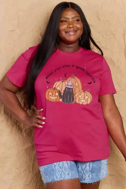 Simply Love Full Size MAY YOU STAY IN GOOD SPIRITS Graphic Cotton T-Shirt - Bad Moms Club