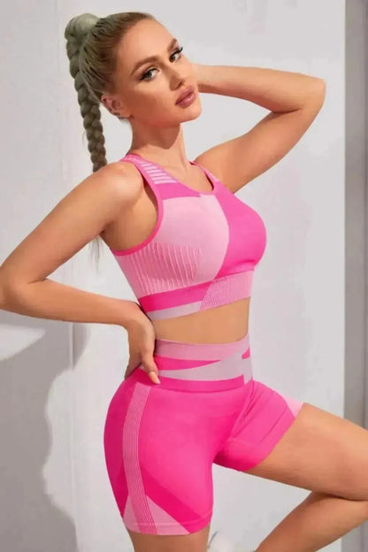 Color Block Sports Bra and Shorts Set - Bad Moms Club