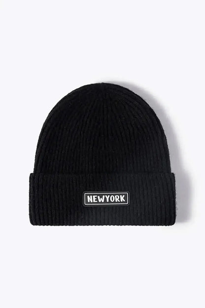 NEWYORK Patch Rib-Knit Cuffed Beanie - Bad Moms Club