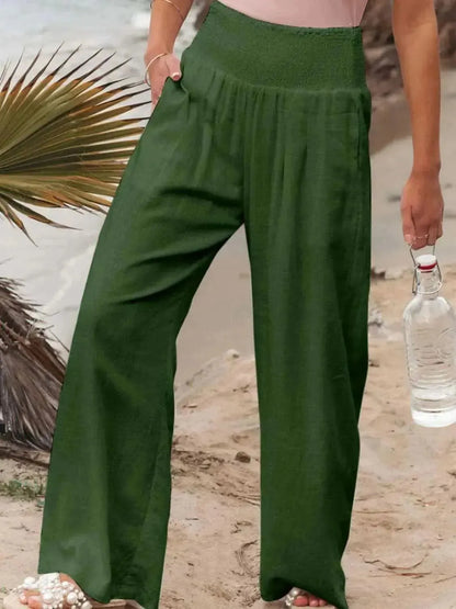 Full Size Smocked Waist Wide Leg Pants - Bad Moms Club