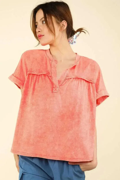 VERY J Nochted Short Sleeve Washed T-Shirt - Bad Moms Club