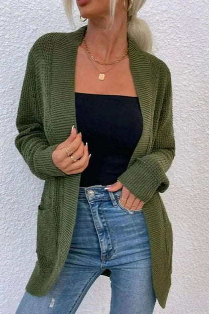 Open Front Rib-Knit Cardigan with Pockets - Bad Moms Club