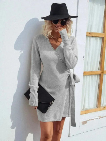 Tied Open Front Long Sleeve Cardigan - Bad Moms Club