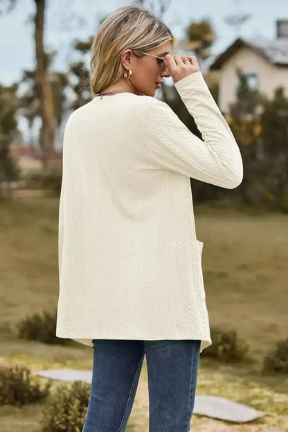 Cable-Knit Long Sleeve Cardigan with Pocket - Bad Moms Club