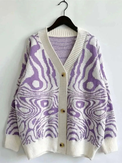 Abstract Pattern Button Down Cardigan - Bad Moms Club