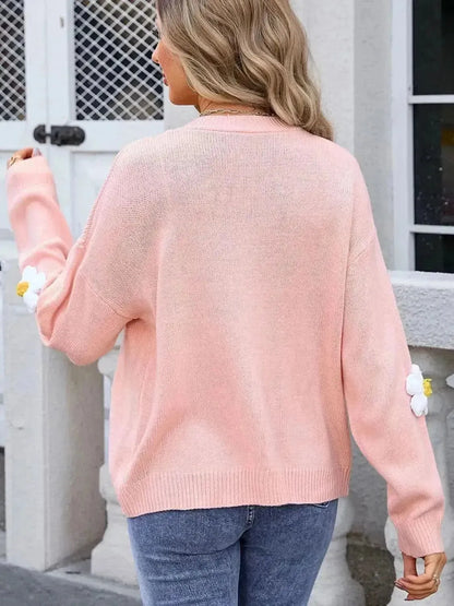 Crochet Flower Button Up Cardigan - Bad Moms Club