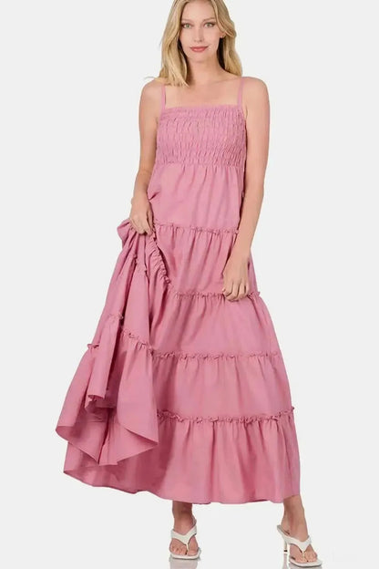 Zenana Woven Smocked Tiered Cami Maxi Dress - Bad Moms Club