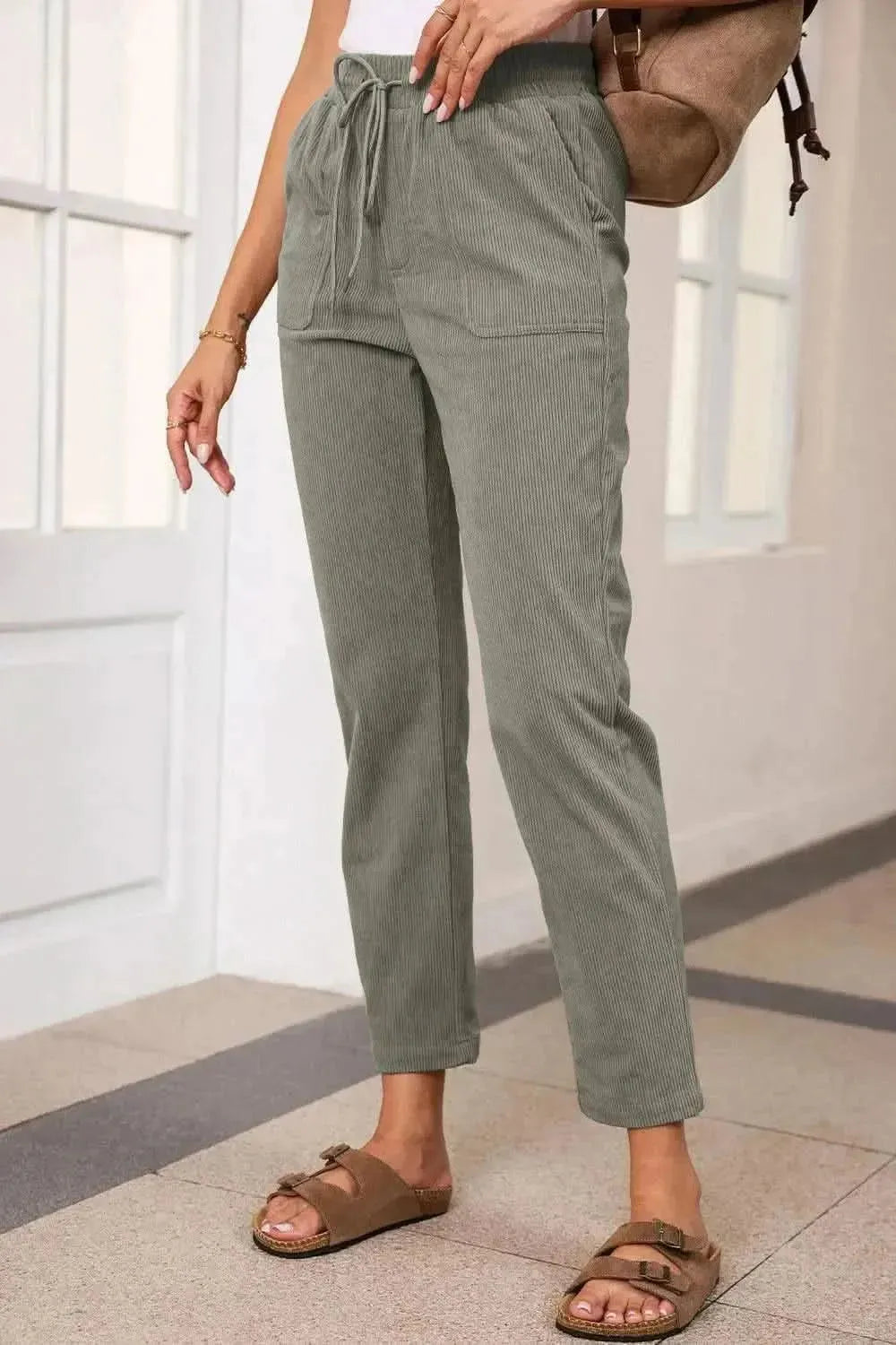 Drawstring Straight Pants with Pockets - Bad Moms Club