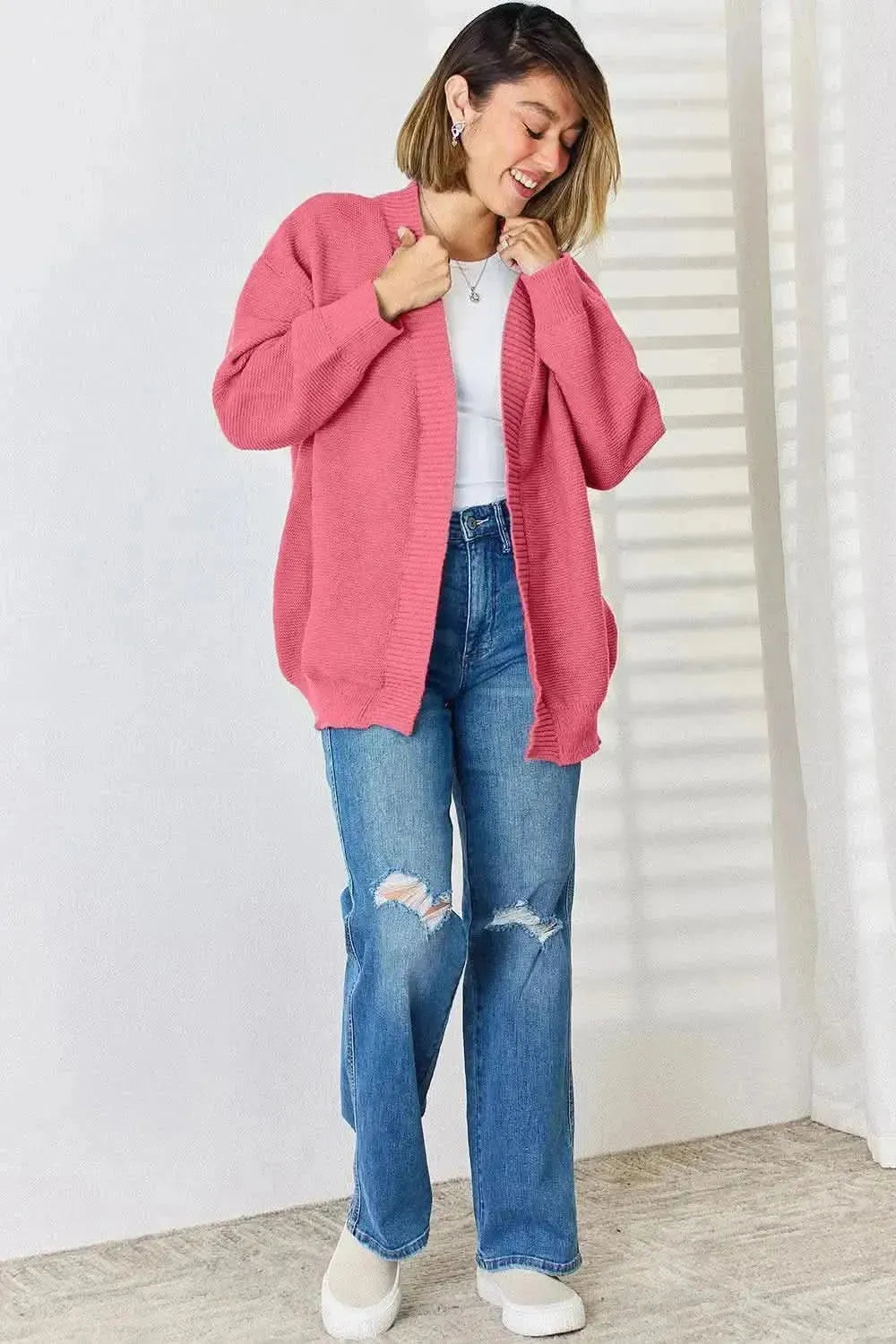 Open Front Dropped Shoulder Cardigan - Bad Moms Club