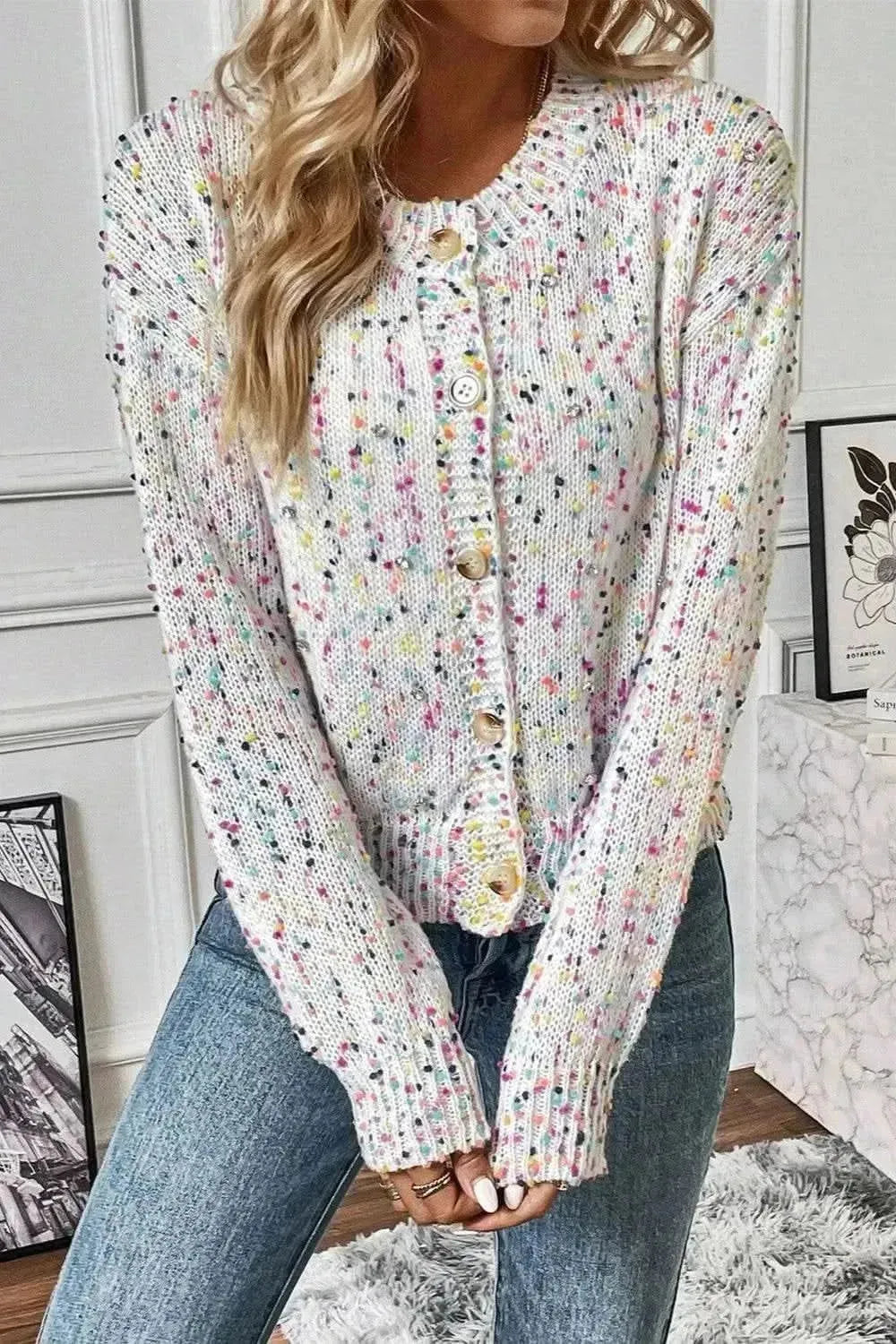 Confetti Button Up Long Sleeve Cardigan - Bad Moms Club