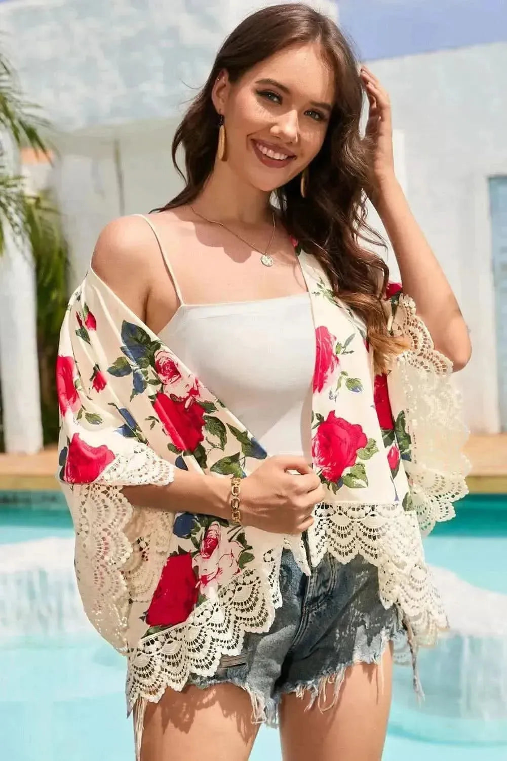 Floral Print Flounce Sleeve Cardigan - Bad Moms Club
