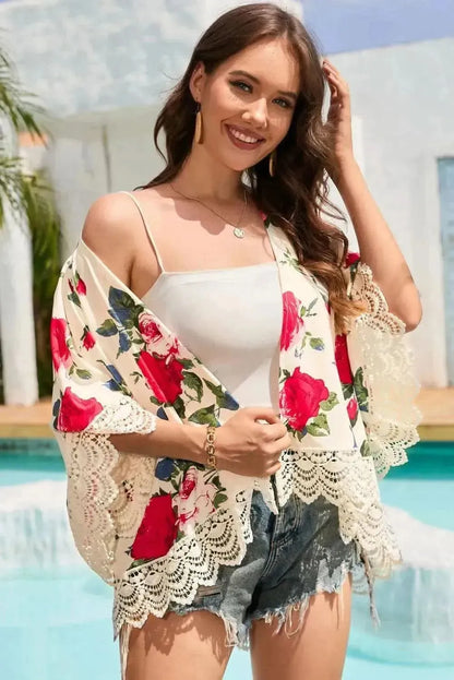 Floral Print Flounce Sleeve Cardigan - Bad Moms Club